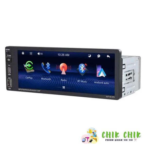 Автомагнітола ANDROID 1DIN carplay 2+62 6280A