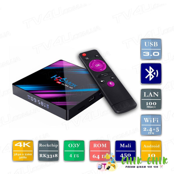 Смарт-Віташка H96 MAX 4/64 Гб Smart TV Box Android