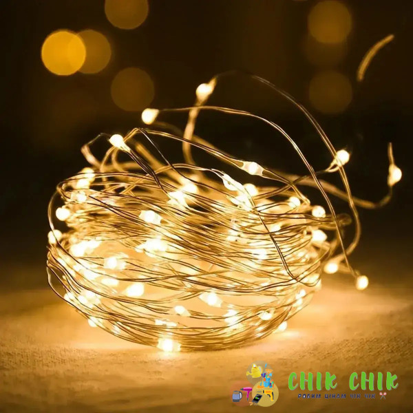 Xmas гірлянд 50 Led 5M на мідному дроті (Крапля роси) Warm white працює від батарейок+USB