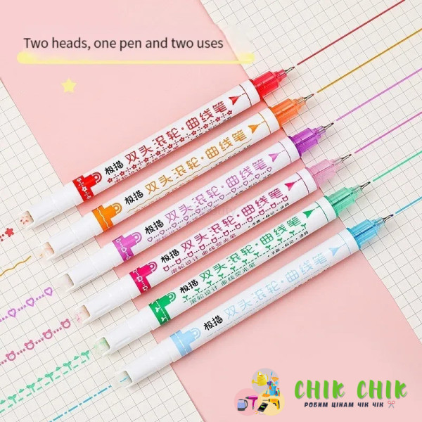 Набір із 6 спец маркерів Kawaii Flowers Line Shaped Highlighter Pens двосторонні