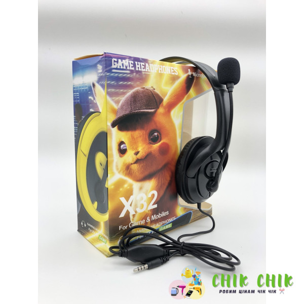 Навушники ігрові PIKACHU X32 дротові з мікрофоном