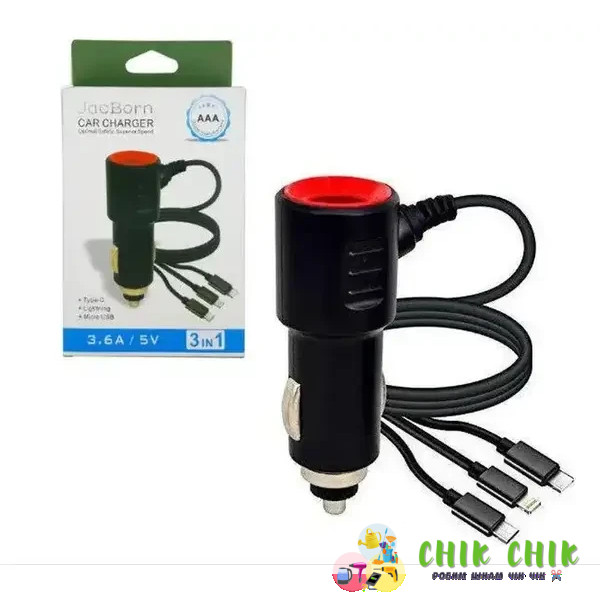 АЗП автозаряджання 2 USB 3.6A/5V 3в1 (AAA)
