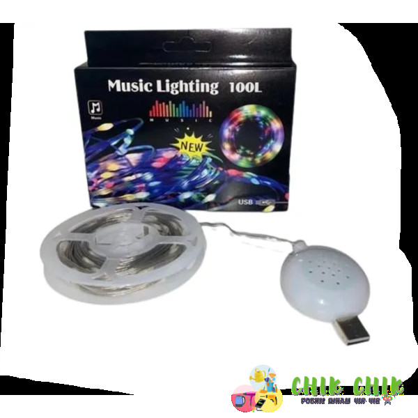Гірлянда музична 100LED від USB 10 метрів SF-3 Теплий і SF-4 RGB