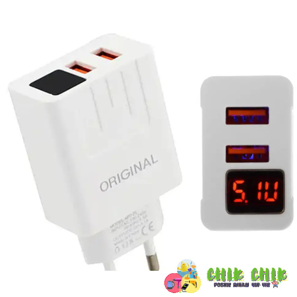 Адаптер (A-14) 220v 2 usb with digital display CX QC03