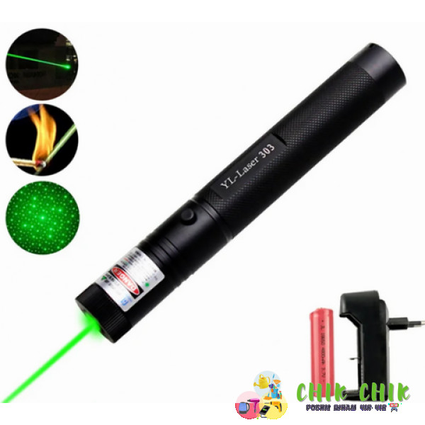Лазерна указка Laser 303 Black (зелений промінь) з перезаряджуваним акумулятором 18650
