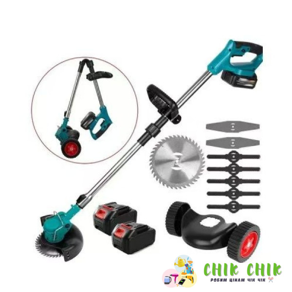 Електрична газонокосарка, 2 акумулятори 48 в, 2000 мА год Lawn mower 14 насадок