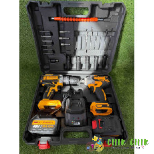 Набір інструментів 2в1 Жовтий із набором інструменту (Шурупокрут і Гайковерт)
