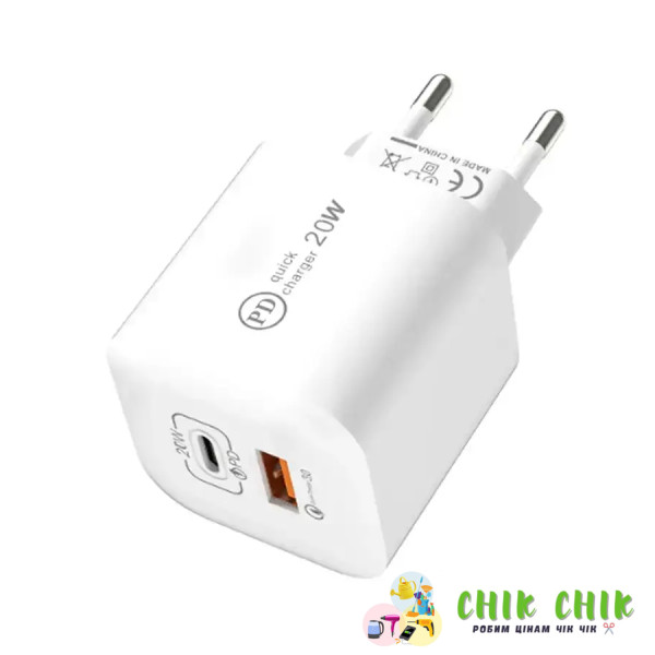 Зарядний пристрій 220 В 3.5 А 20 Вт QC3.0 USBx1 Type-Cx1 Quick Charger APD-180